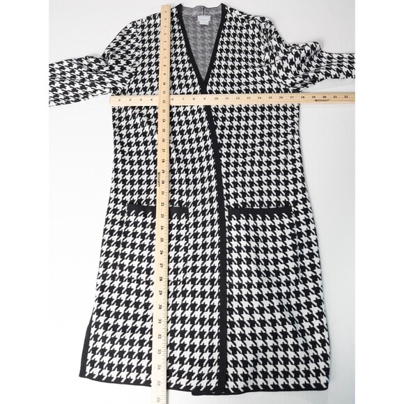 Chicos Houndstooth Cashmere Blend Long Cardigan Womens 1 Medium Black White - Picture 4 of 16